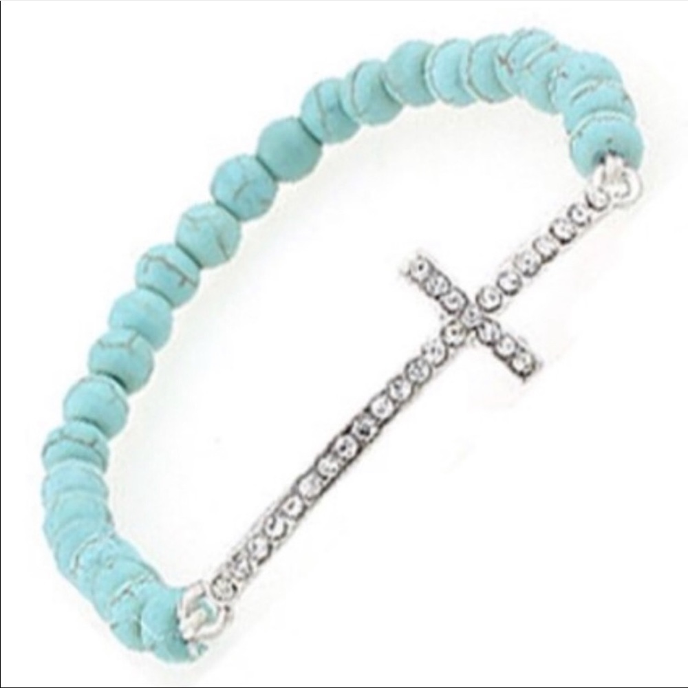 Turquoise Beads & Cross Bracelet